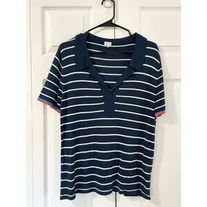 KULE Navy Striped Knit Polo Top Size M